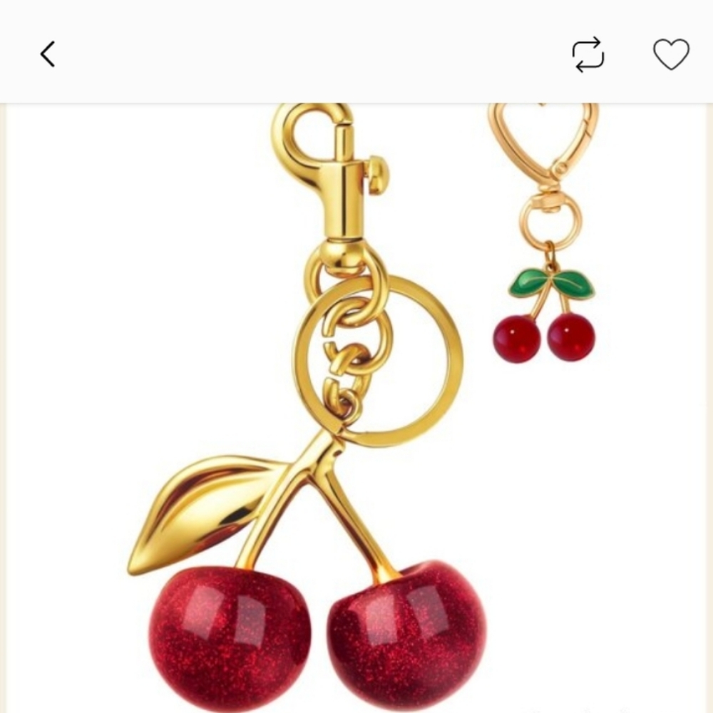 Gold Cherry Keychain with Red Cherries and Gold Hardware.